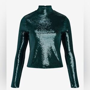 Body Contour Sequin Mock Neck Long Sleeve Tee